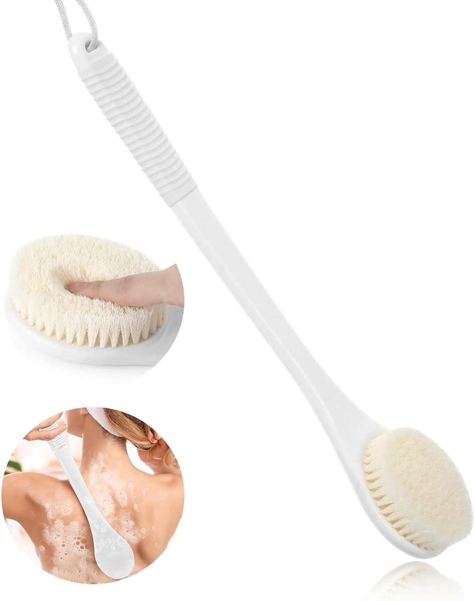 Rugborstel Douche - Lichaamsborstel Bad - Huid Reinigen - Lang Handvat - 43 cm - Wit