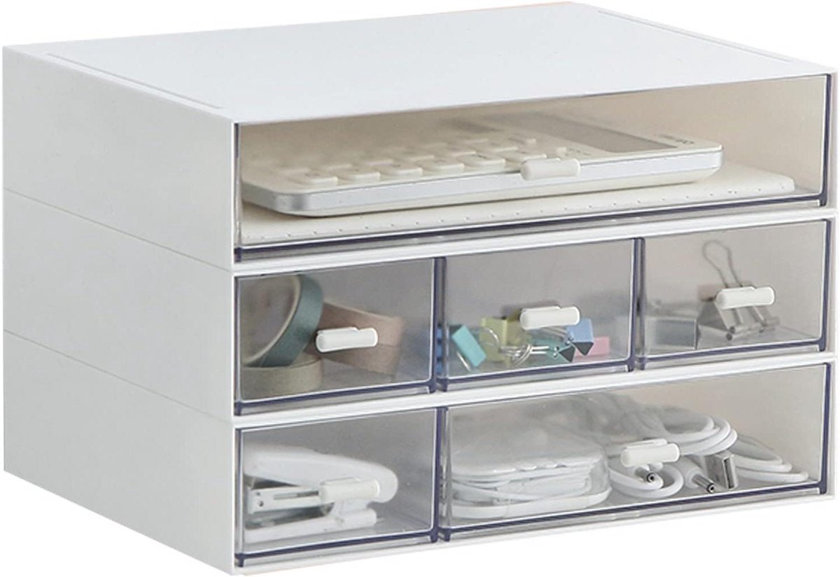 Bureau Organizer - Opbergdoos Laden - Bureau Ordenen - Diepe Laden - 20 x 6.5 x 12 cm - Wit