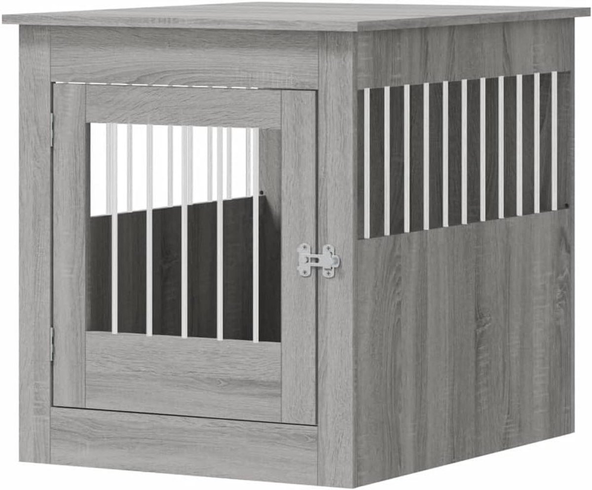 Hondenbench Meubel - Hondenhok Bijzettafel - Veilig Huisdier Verblijf - 2-in-1 Functie - 645x80x71 cm - Grijs Sonoma
