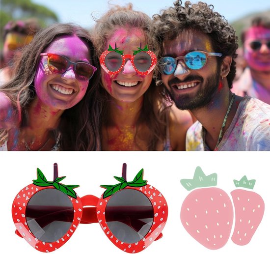 Zonnebril Aardbei Vorm - Feestbril Fruit - Verkleden en Feesten - Uniek Fruit Design - 15.5 x 12.1 cm - Rood — afbeelding 4