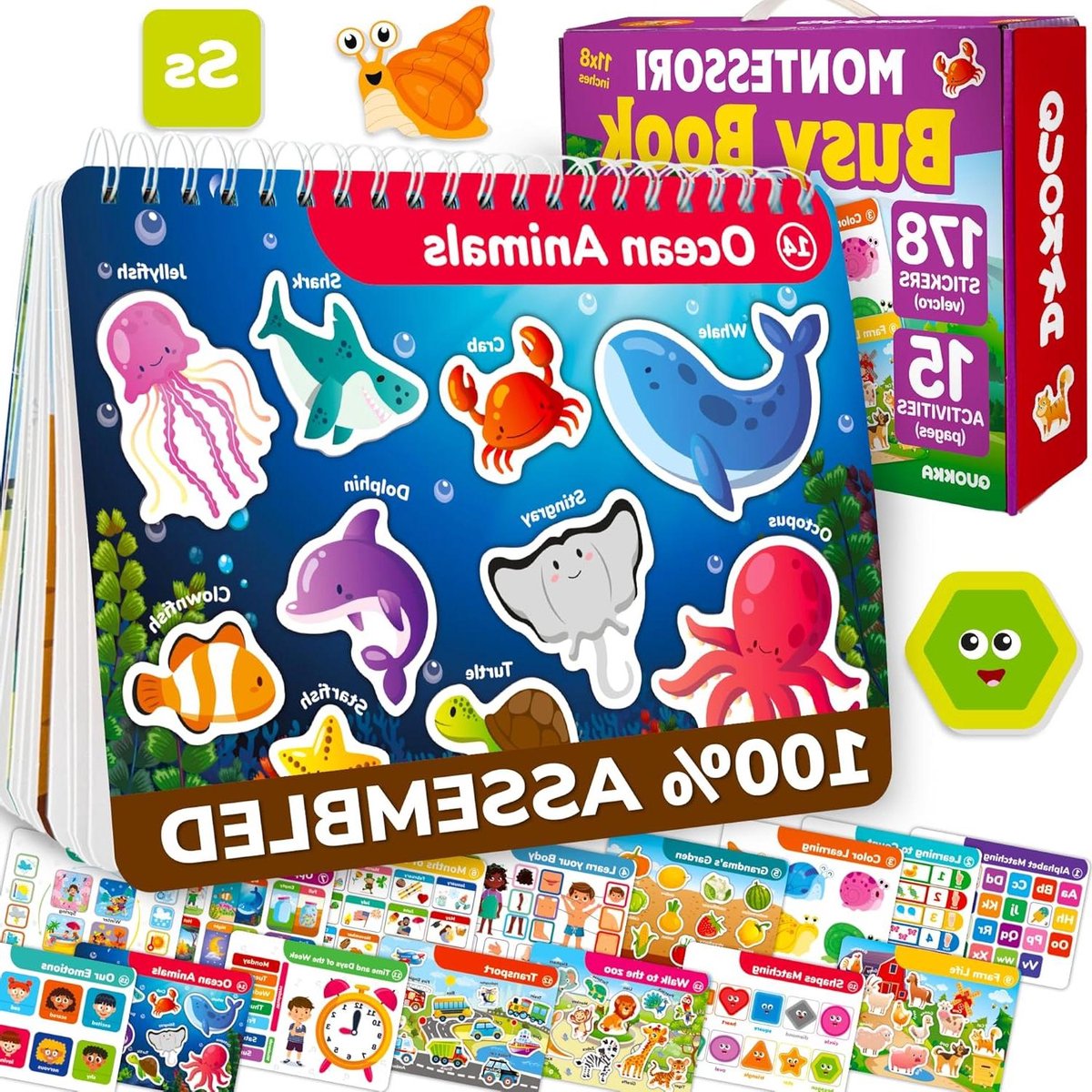 Montessori Busy Book - Leerboek Peuters - Vroeg Leren - 15 Educatieve Activiteiten - 28 x 20 cm - Ocean Animals