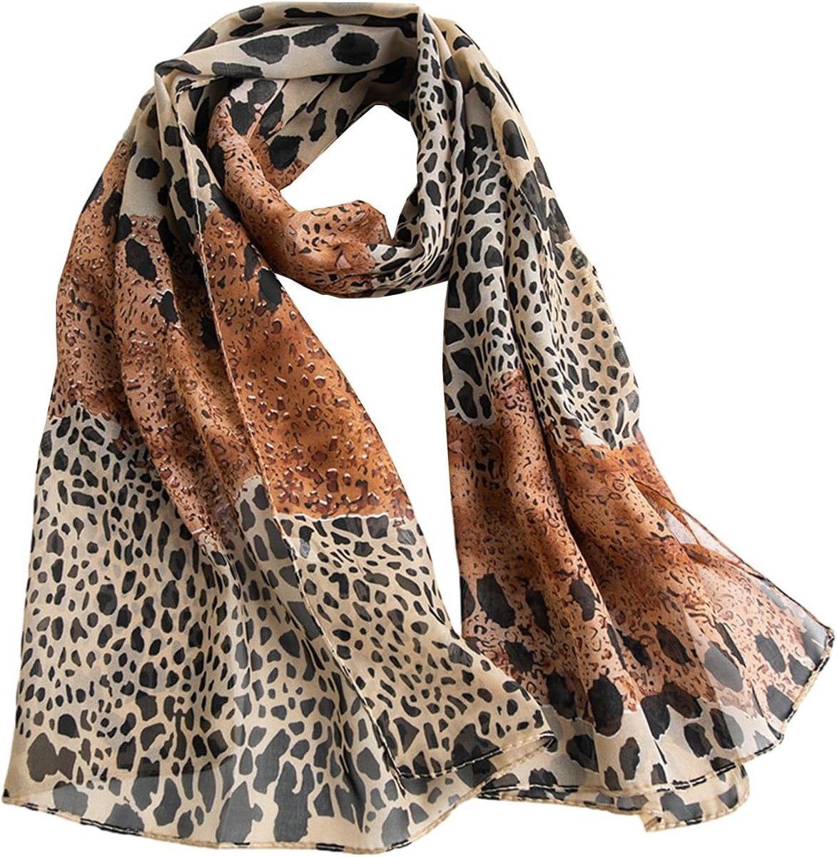 Zachte sjaal met luipaardpatroon, lichte modeaccessoire van chiffonzijde, 47x155 cm, perfect voor dames, trendy en veelzijdig in gebruik