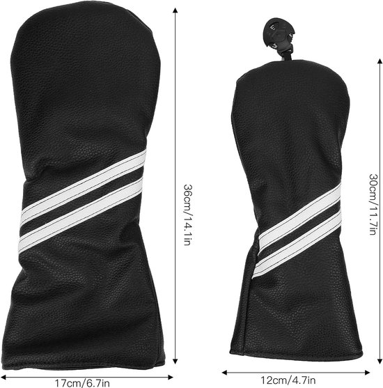 Golfhouten Headcover Set - Golf Club Covers - Golfclub Bescherming - Waterdicht PU Materiaal - Set van 3 - Zwart — afbeelding 3