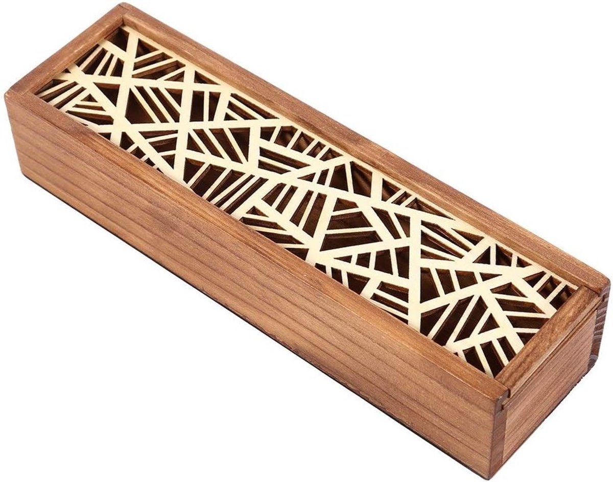 Houten Potlooddoos met Geometrisch Patroon, Leuke Organizer voor School, Thuis en Kantoor, 7.7 x 2.2 x 1.6 inch