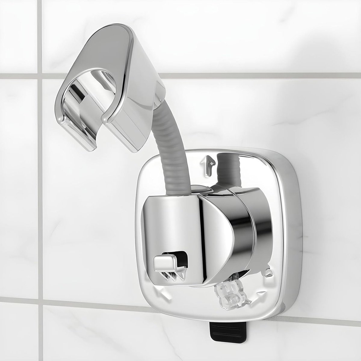 Verstelbare Douchestang Beugel, 360° Wandmontage, Geen Boren, Sterke Lijm, Waterdicht, Geschikt voor Handgrepen tot 2cm, Badkameraccessoires en Douchehouder