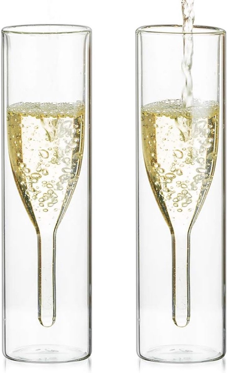 Elegante Dubbelwandige Champagneglazen van Kristal voor Bruiloften, Feesten en Catering - Tulipvormige Mondgeblazen Toastglazen voor een Luxe Ervaring