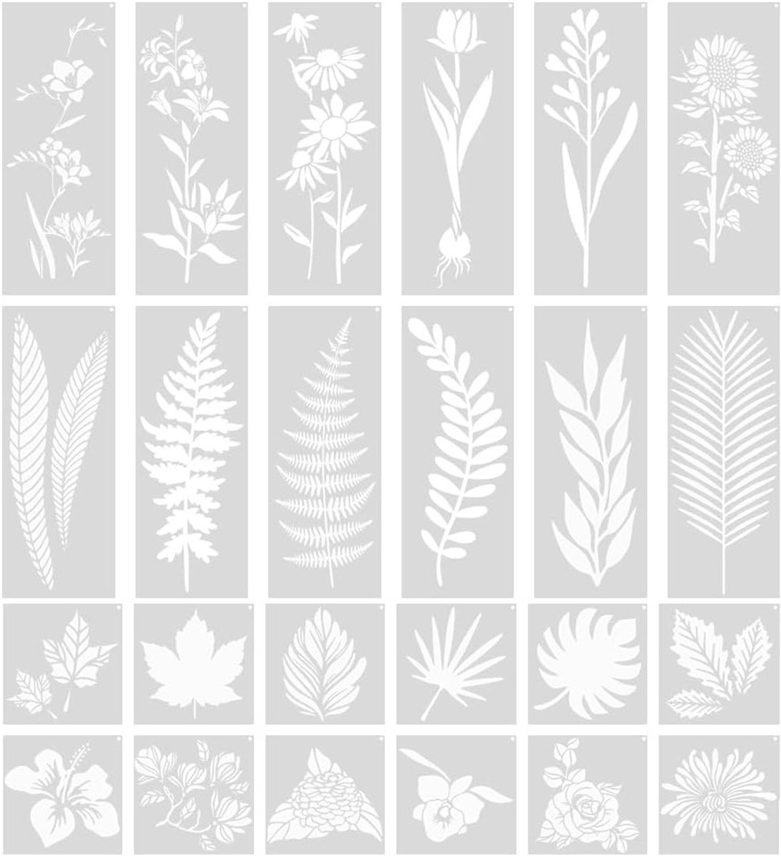 24 Stuks Plastic Schablonen voor Bloemen en Gras, Herbruikbare Sjablonen voor DIY Schilderen en Scrapbooking, Creatieve Schilderaccessoires