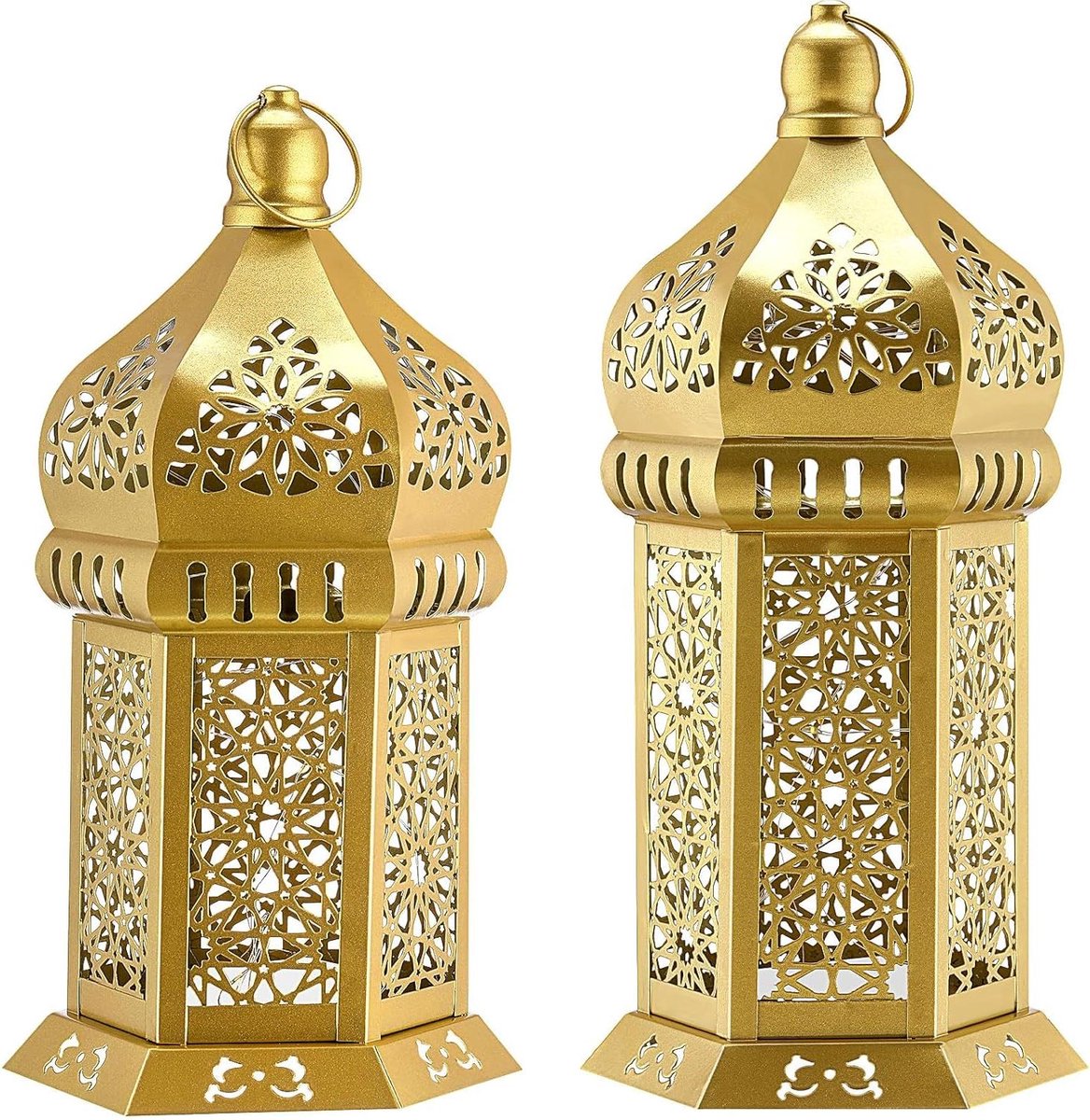 Ramadan Lantaarns - Marokkaanse Lampen - Feestelijke Sfeer - Met LED Verlichting - Set van 2 - Goud