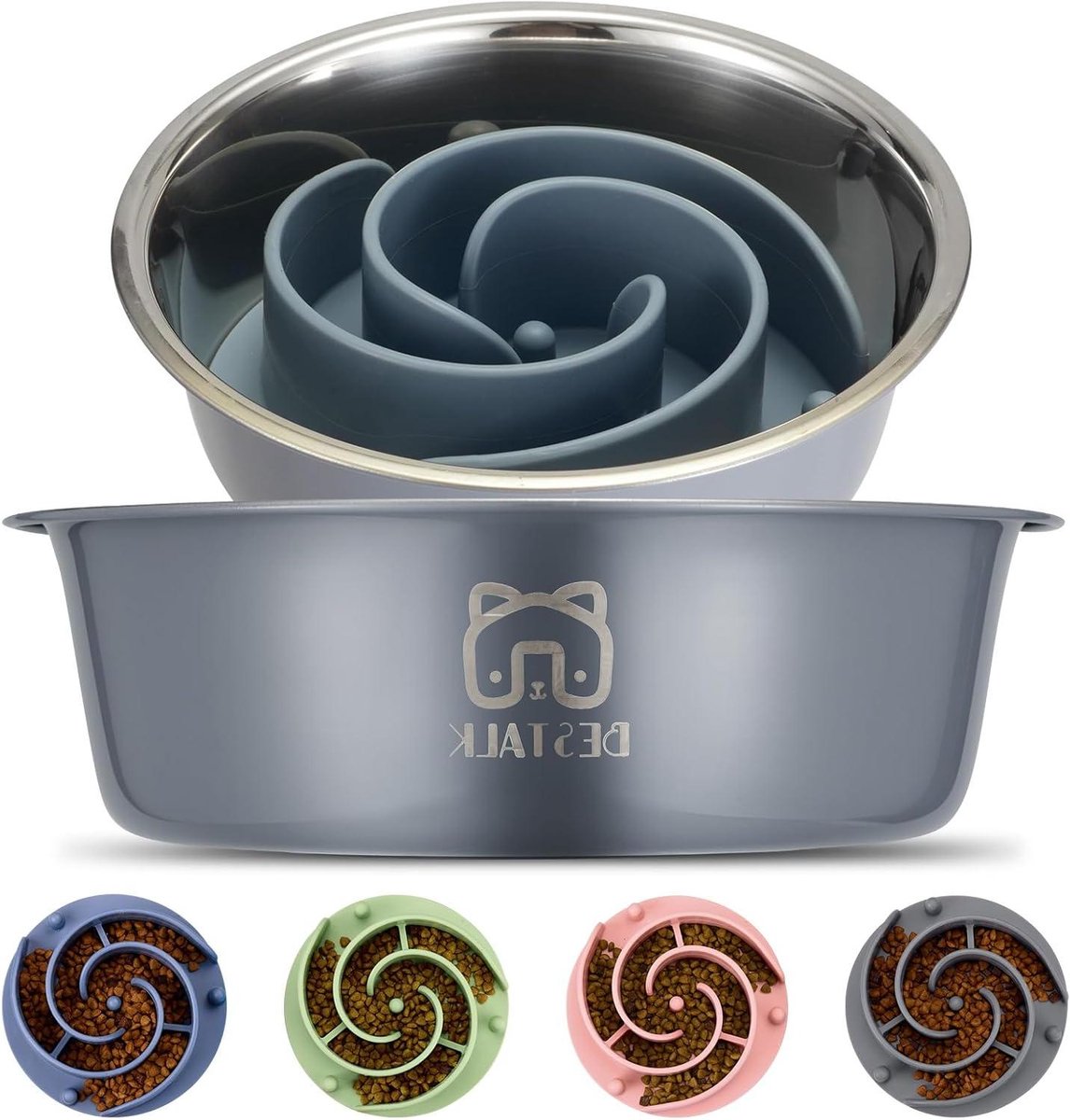 Hondenbak 2-in-1 - Slowfeeder Voerbak - Langzamer Eten - Antislip Bodem - 300 ml - Grijs