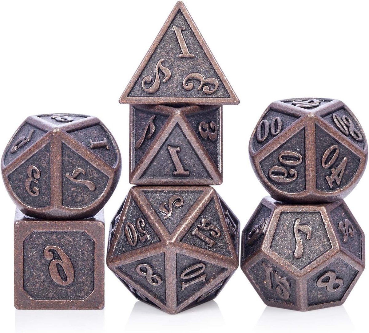 Metalen Dobbelstenen Set - RPG Dobbelstenen - Tafelspellen Rollen - Zinklegering Duurzaam - 7 Stuks - Antiek Koper