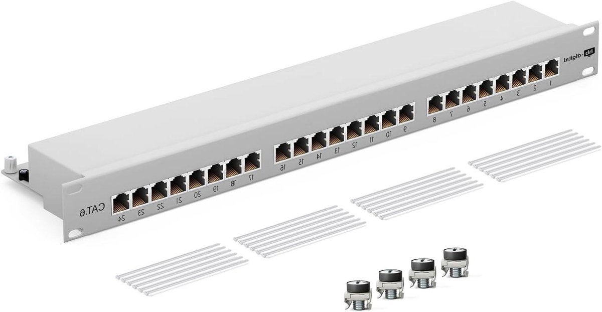 Patchpaneel 24 poorten - Distributieveld Netwerk - Netwerkbekabeling Organiseren - Volledig Afgeschermd - 19 inch - Zwart