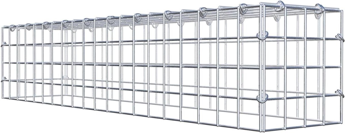 Aanbouw Schanskorf - Hoekkorf Steenmand - Tuinmuur Vergroten - Zonder Bodemrooster - 100 x 20 x 20 cm - Zilver