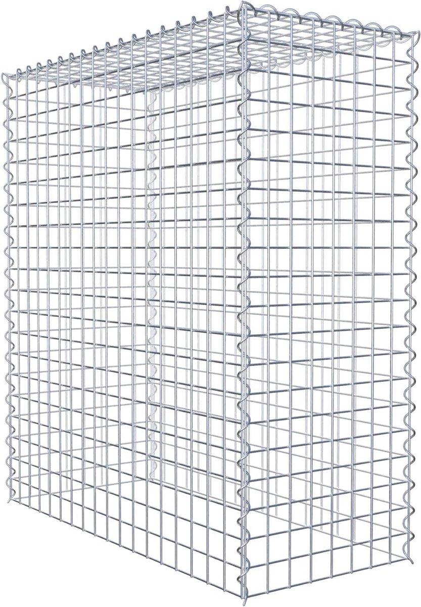 Hoekige Steenkorf - Schanskorf Aanbouwmand - Tuin Decoratie - Spiraalsluiting Galvanisch Verzinkt - 100 x 90 x 40 cm - Zilver
