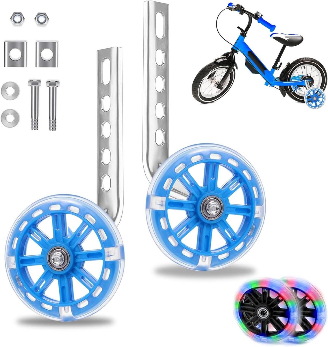 Fiets Steunwielen - Hulpwielen Kinderfiets - Kinderen Leren Fietsen - Universeel Verstelbaar - 12-20 Inch - Blauw