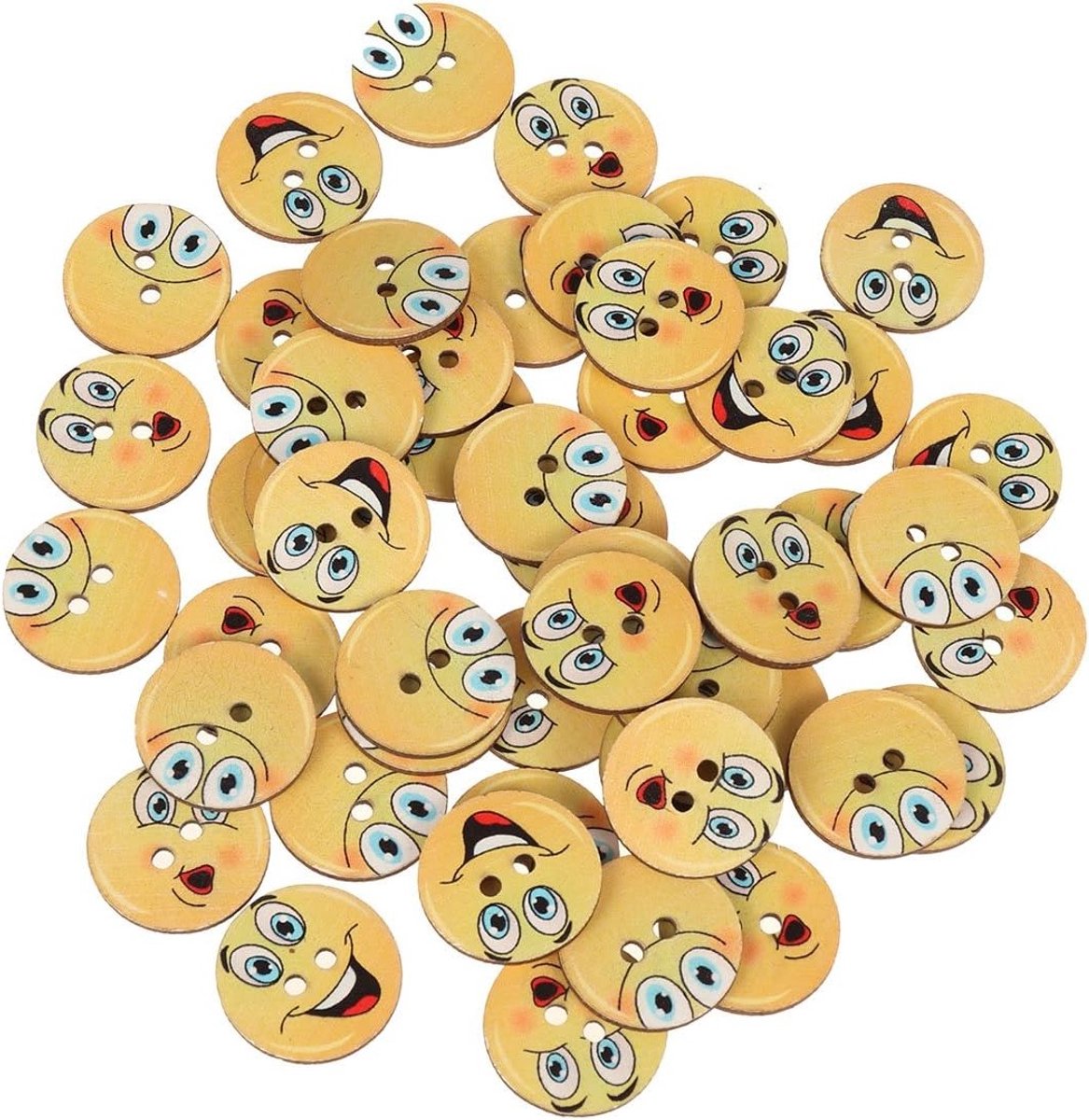 Houten Knopen met 2 Gaten - Ronde Decoratieve Knopen met Diverse Patronen voor Kleding en Naaiprojecten - 50 Stuks van 25MM