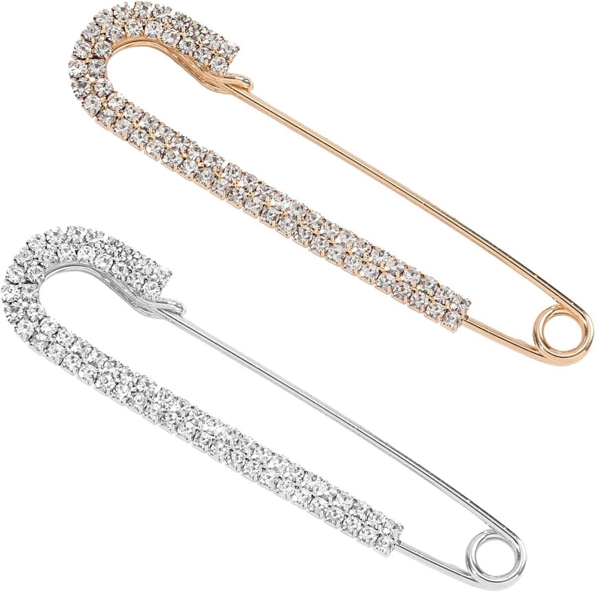Set van 2 Dames Broches en Spelden in Goud en Zilver met Strass en Kralen voor Sjaals, Jassen en Jurken als Modeaccessoires