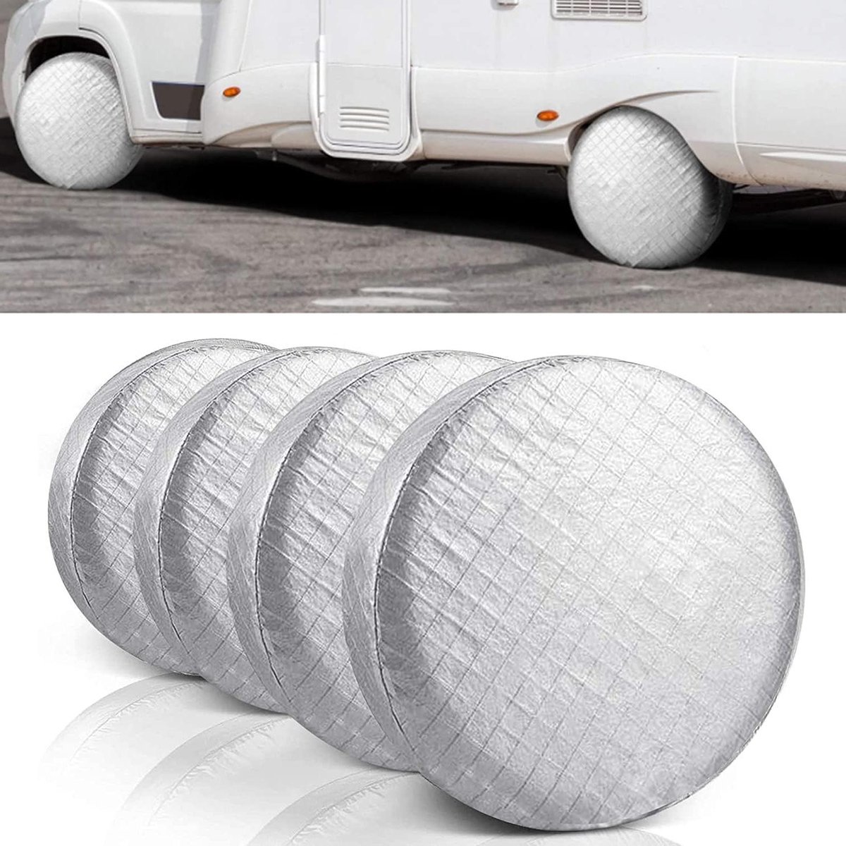 Bandenhoezen 4 stuks - Reservewielbeschermer - Banden Beschermen - Waterdicht Stofdicht Aluminiumfolie - 30-32 inch - Zilver