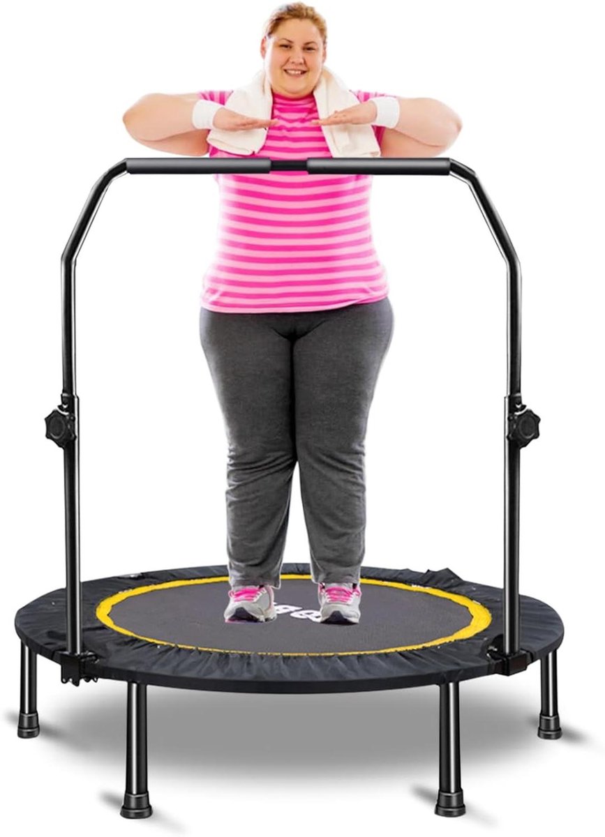 Opvouwbare Trampoline - Fitness Trampoline Mini Rebounder - Thuis Sporten - Verstelbare Handgreep - 40 inch - Zwart