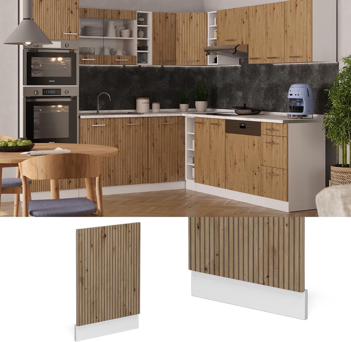 Vaatwasserpaneel - Keukenfront Deur - Keuken Completeren - Omkeerbare Modules - 45 cm breed - Artisanaal eiken