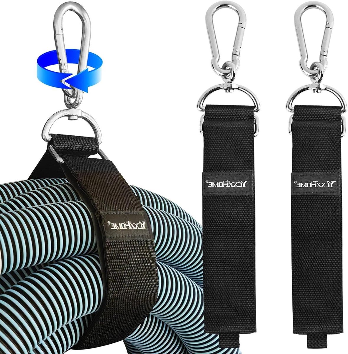 Opbergriem met Karabijnhaak - Kabelhouder Organizer - Snoeren Opbergen - Roterende Gesp - 28 Inch Lengte - Zwart