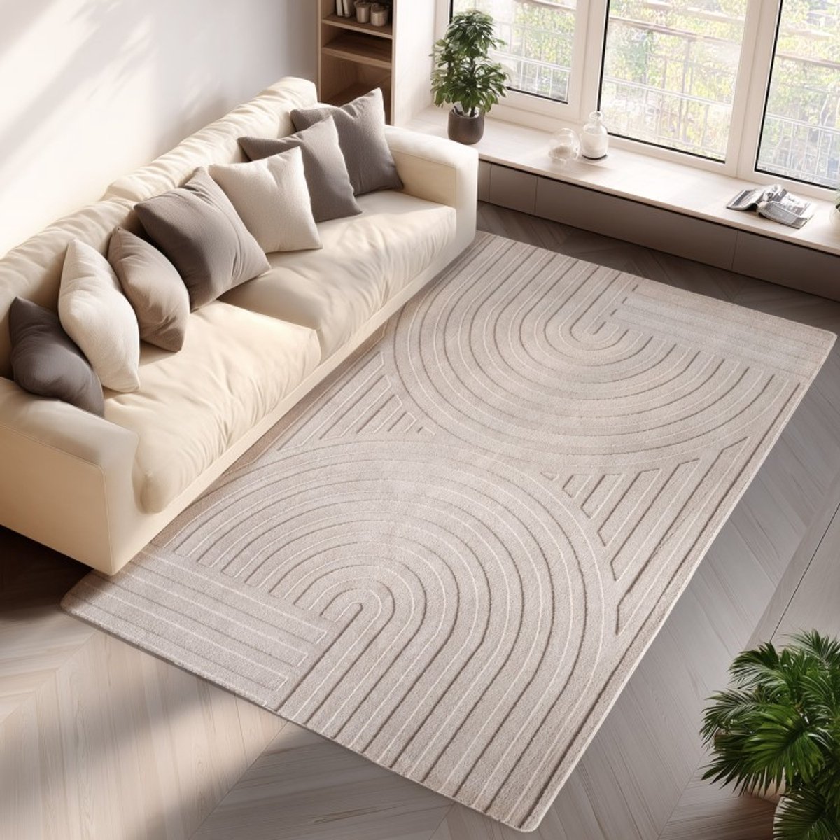 TapisTrend Designer tapijt Room 200x290 cm Binnenkleed, 3D-stijl, crèmekleur, voor woonkamer en slaapkamer, platgeweven, comfortabel