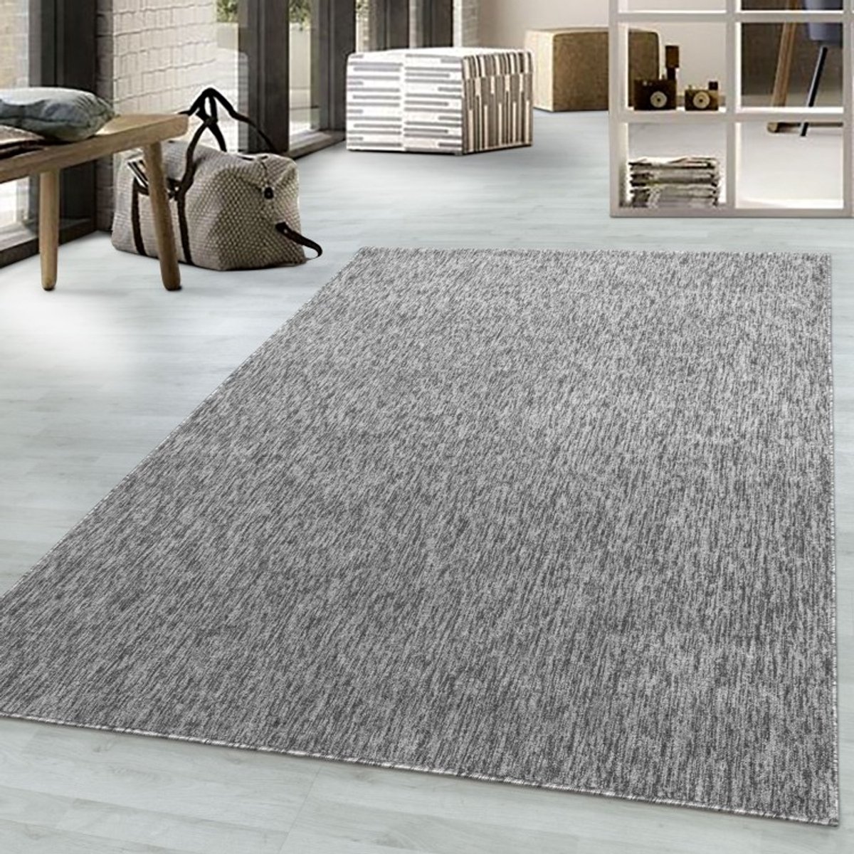Woonkamerkleed met korte, glanzende gemarmerde pool, 4 mm hoog, lichtgrijs 60x100 cm
