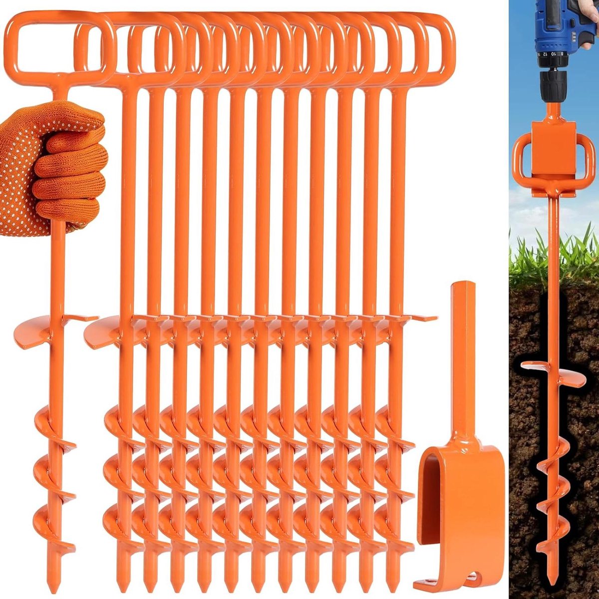 Tentharingen Grondankers - Boomrechtmaker Kit - Buitenuitrusting Beveiligen - Robuuste Staalconstructie - 12 stuks 40.6 cm - Oranje