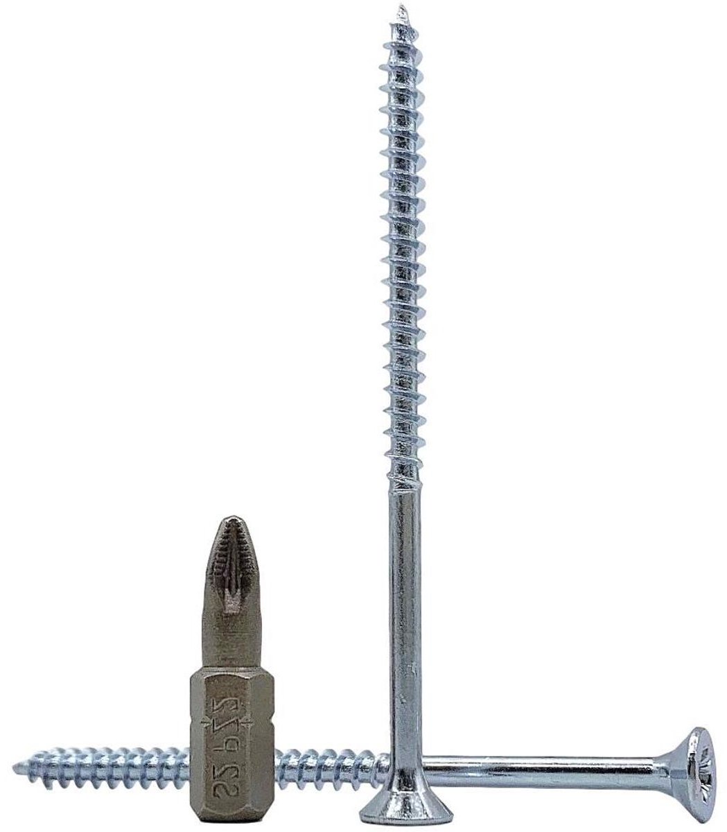 Houtschroeven Verzinkt Staal - Spaanplaatschroeven Pozidriv - Houtconstructies Bevestigen - Gedeeltelijk Schroefdraad - 40 x 70 mm - Zilver