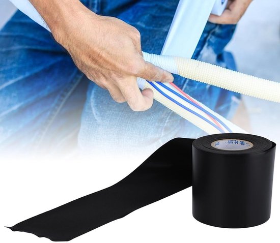 1-roll PVC isolatietape voor leidingen, zwart, 60mm x 11.5m, ideaal voor airconditioning en elektrische toepassingen — afbeelding 4