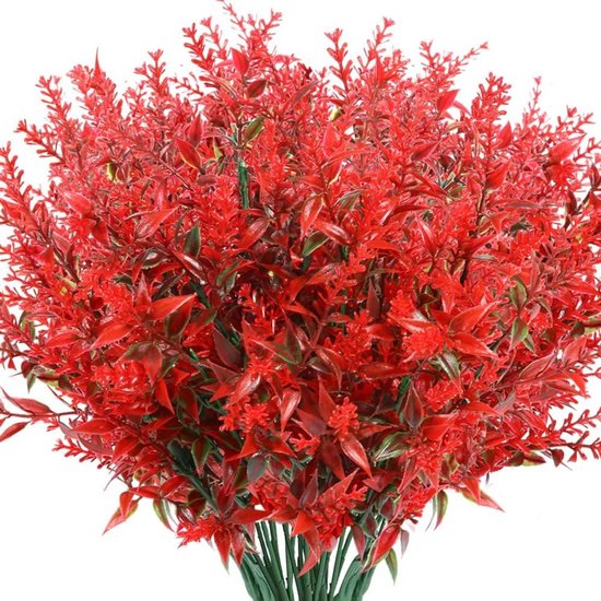 Kunstlavendel Bundels - Nep Bloemen - Tuin Opfleuren - Levensecht UV-Bestendig - 8 Bundels - Rood