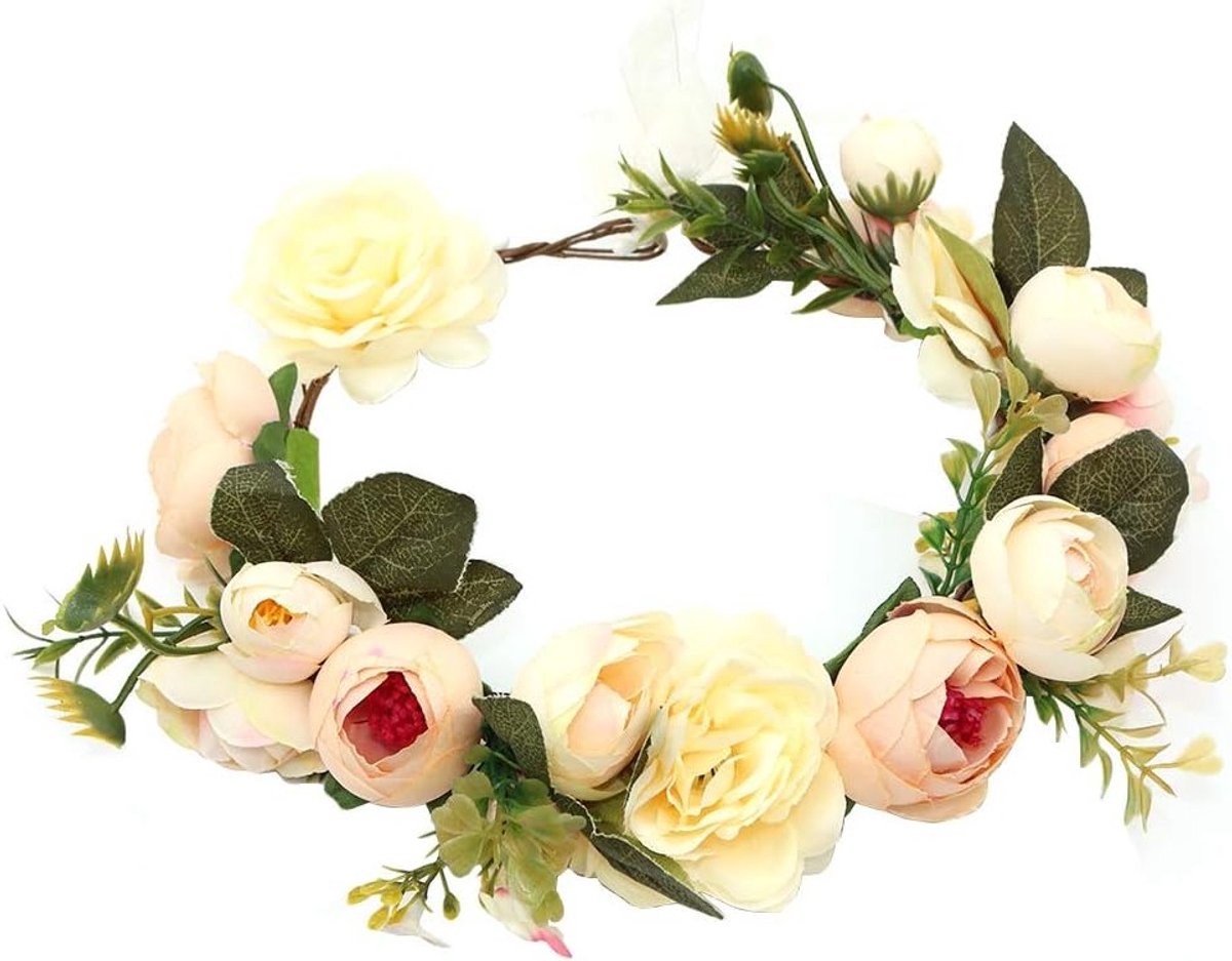 Boho Stijl Kunstbloemen Krans voor Bruiloft, Feest en Fotoshoots - Haaraccessoire voor Meisjes (Roze)