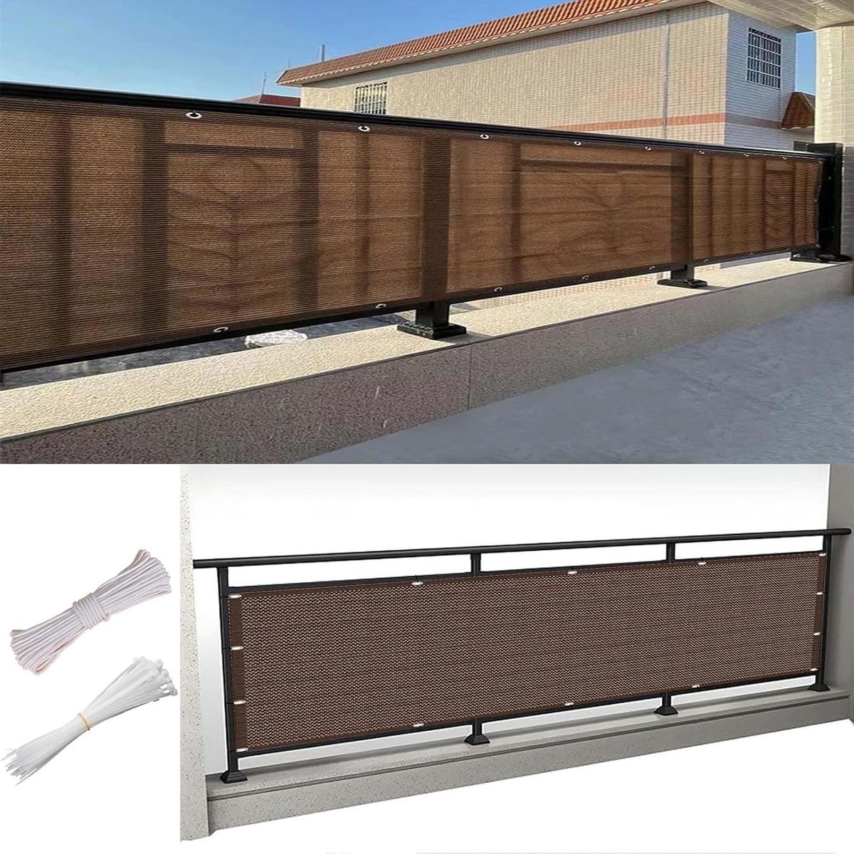 Balkonafdekking - Inkijkbescherming Balkon - Privacy Creëren - UV-Bestendig Ademend - 55 x 120 cm - Bruin