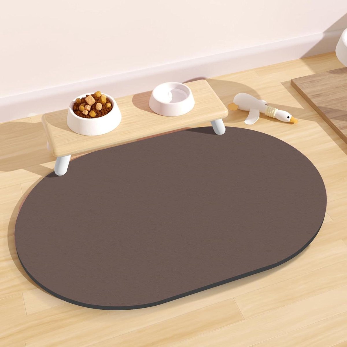 Voerbakmat Huisdieren - Honden Voerbakmat Kattenbakmat - Vloer Beschermen - Dubbelzijdig Antislip - 51x305CM - Bruin