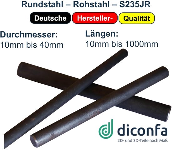 Rondstaal S235JR - Stalen Stang - Metaalbewerking - Warmgewalst - 20 mm x 1000 mm - Grijs — afbeelding 3
