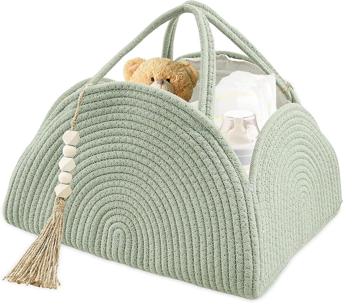 Luiertas Opbergmand - Luier Caddy Organizer - Babykamer Opbergen - Met Verwijderbare Divider - 37x27x22 cm - Groen
