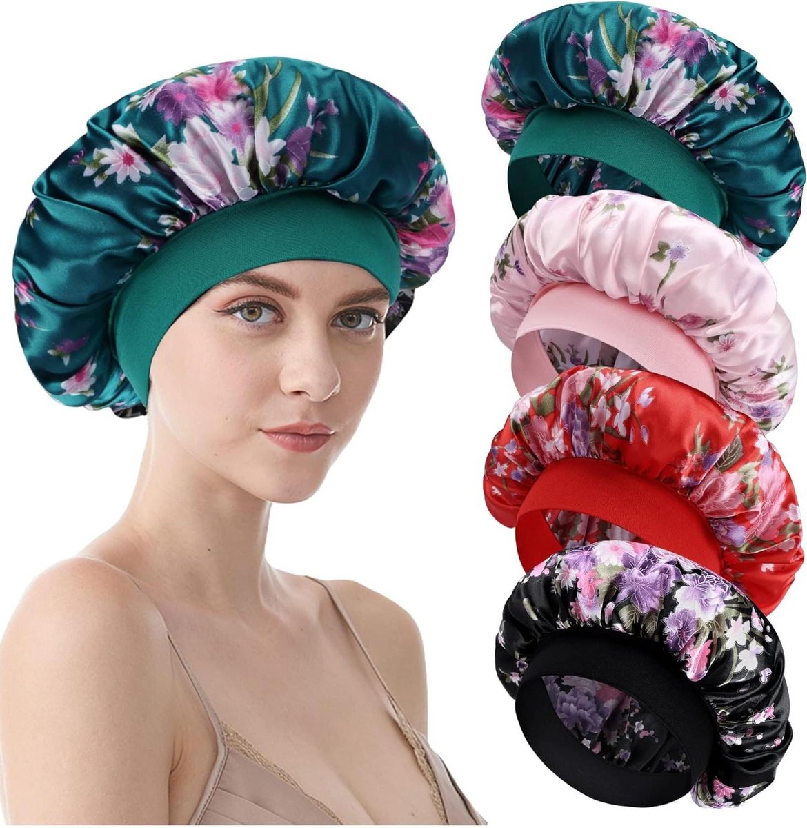 Slaapmuts Dames - Satijnen Muts Nachtmuts - Haar Beschermen - Zacht Ademend Materiaal - 4 Stuks - Diverse Kleuren