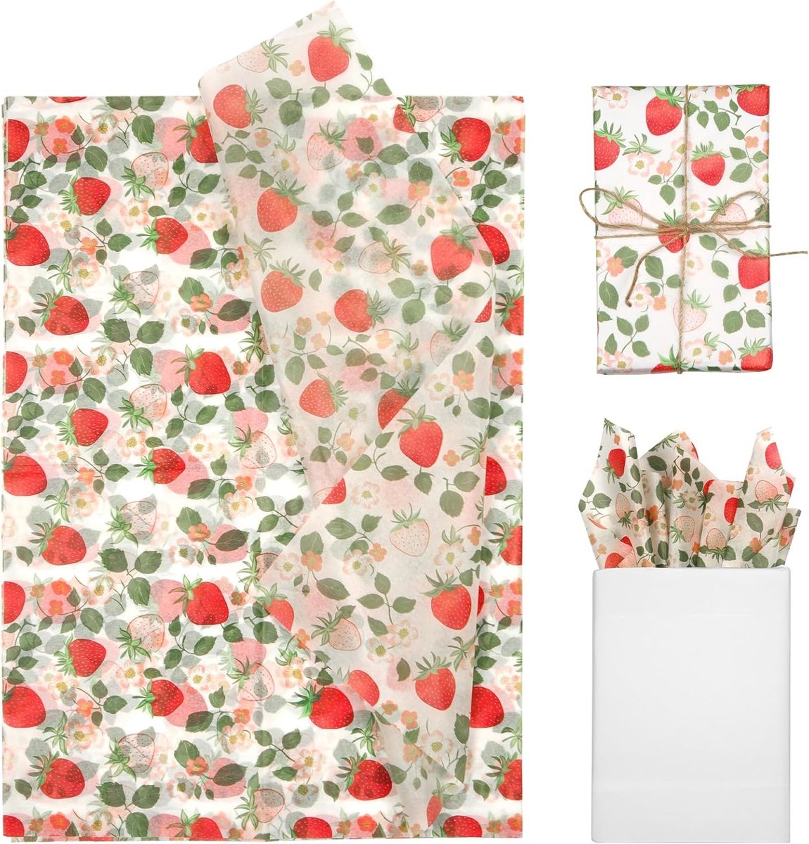 30 Vellen Gedrukt Tissuepapier 50x35cm voor Cadeauverpakking, Knutselen en Feestdecoratie (Rode Aardbei)