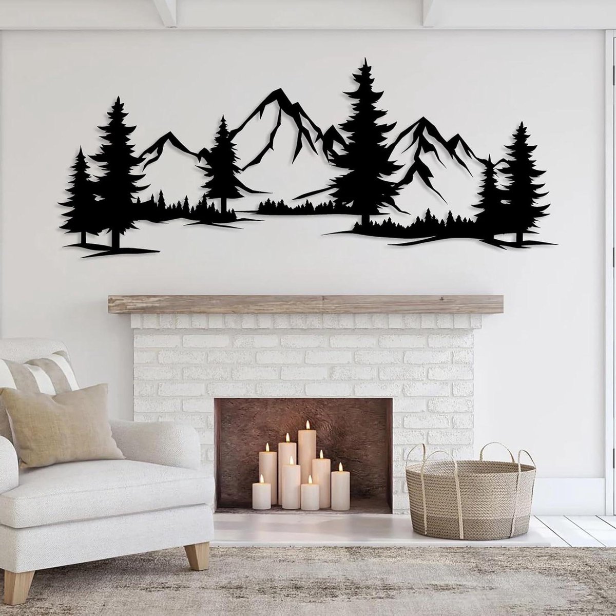 Metalen Berg Decoratie - Natuur Wandkunst - Woonkamer Verfraaien - Handgemaakt Metaalwerk - 60 cm Hoog - Zwart