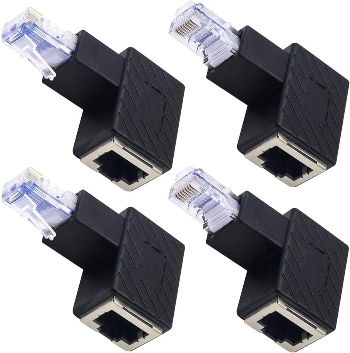 RJ45 Hoek Adapter - Ethernet Connector - Netwerkpoorten Aansluiten - 90 Graden Hoekontwerp - 4 Stuks - Zwart