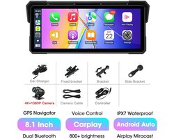 D&A Carplay - Carplay scherm - Motor - Draagbaar - Waterdicht - Android - IOS - GPS - Navigatie - Draadloos - 8.1 Inch scherm