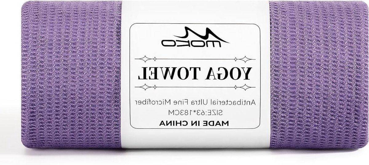 Yoga-handdoek met antislip, bevestigingspunten en hoekzakken - 180 x 60 cm - Pilates - Fitness - Meditatie - Paars