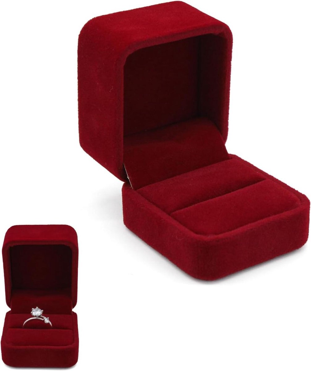 Ringendoosje Fluweel - Juwelendoosje Verloving - Ring Presenteren - Zachte Bescherming - 5 x 5.5 x 4.5 cm - Rood