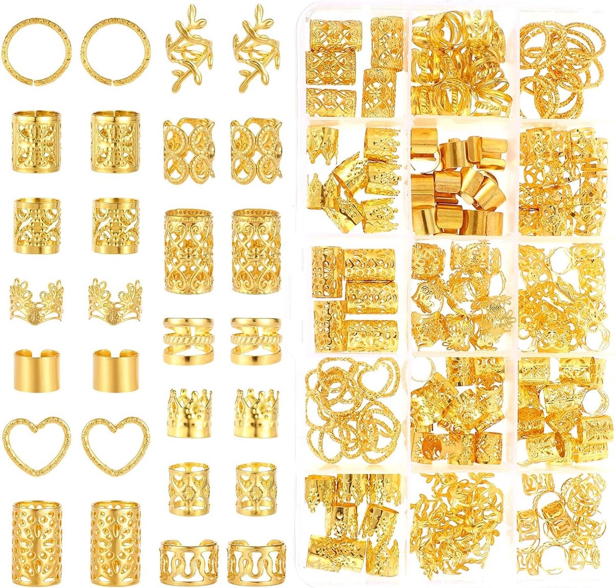 190 Stuks Haaraccessoires - Gouden Piraten Haarbeads, Verstelbare Haarringen en Dreadlocks Sieraden voor Vrouwen