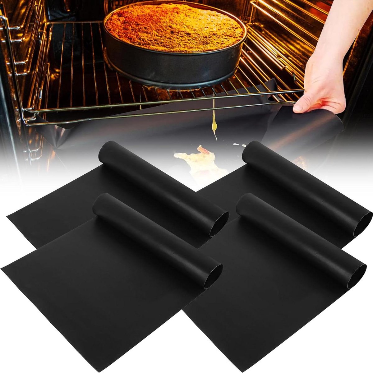 Oven Beschermmat - Bakplaat Mat - Oven Schoonhouden - Hittebestendig 260°C - 60 x 40 cm - Zwart
