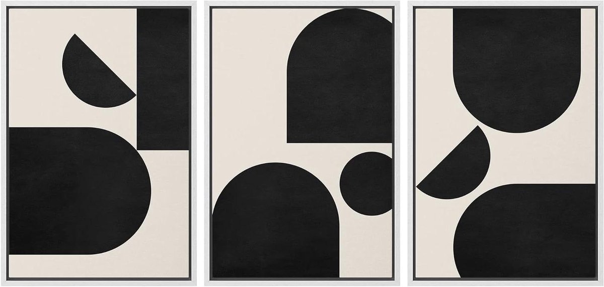 Canvas Muurkunst Set - Abstracte Prints - Woonkamer Decoratie - 3 Panelen Set - 16"x24" per Paneel - Wit