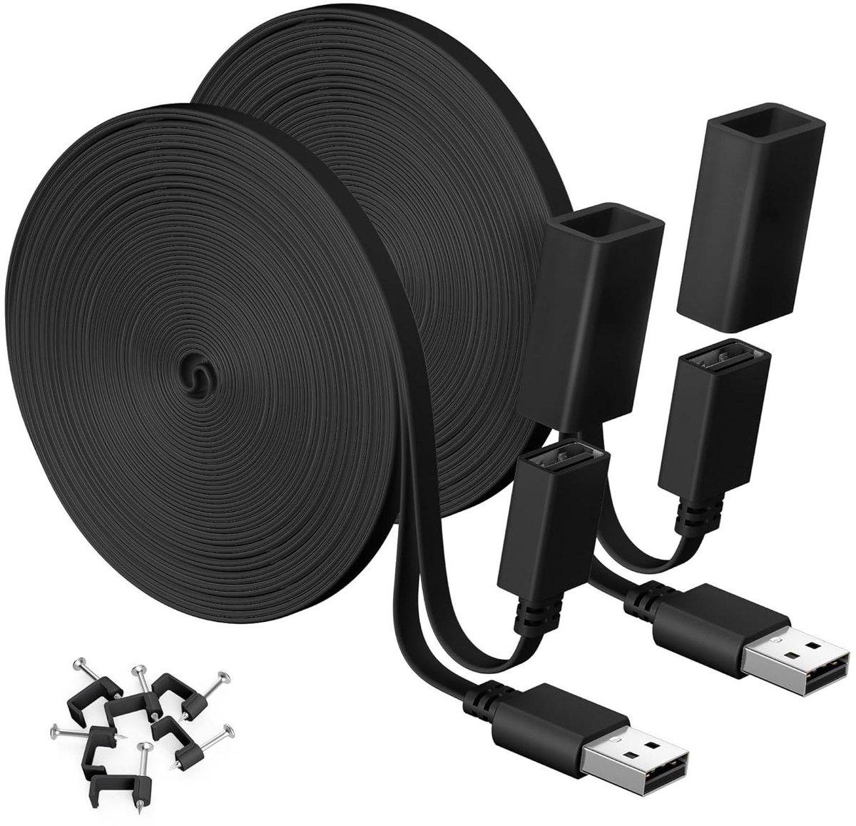 USB Verlengkabel Platte - Stroomkabel Beveiligingscamera - Camera Stroom Leveren - Waterdicht Stofdicht Ontwerp - 6 Meter - Zwart