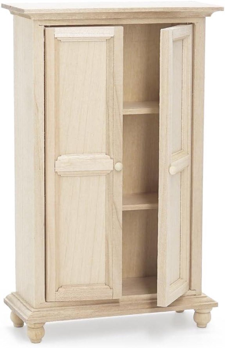 Poppenhuis kast miniatuur - Kledingkast poppenhuis antiek - Poppenhuis decoreren - Ongelakt houten oppervlak