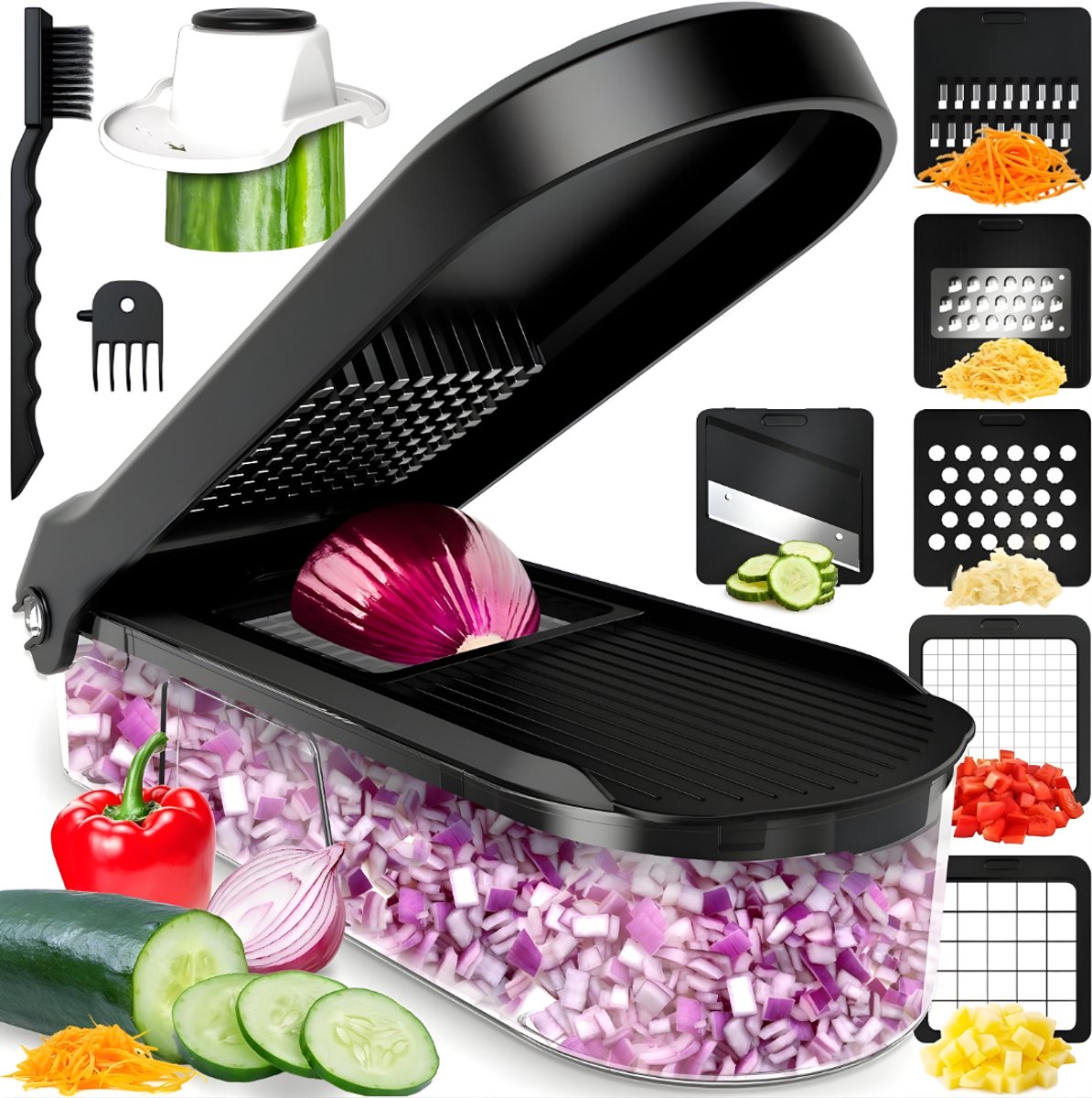 REN® Mandoline - Groentesnijder - Groentensnijder - Groentesnijder Electrisch - Groentesnijder Handmatig - Zwart - 26cm x 13cm x 8cm