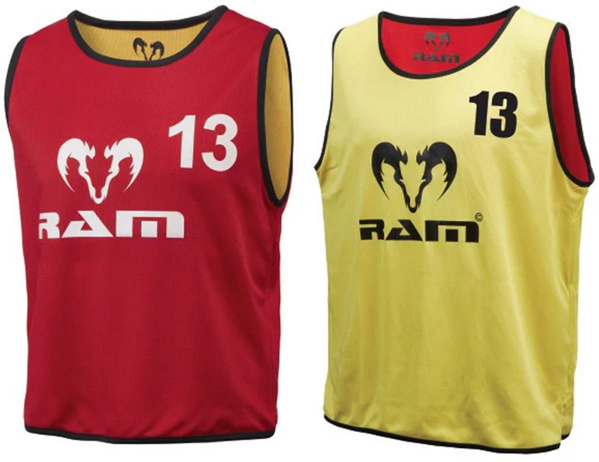 Dubbelzijdige genummerde Trainingshesjes - Heavy Duty - set van 15 - Large / Senior - Geel / Rood