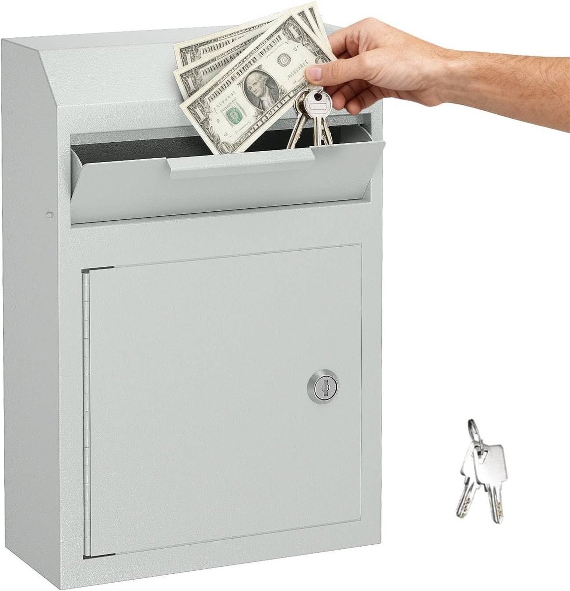 Metalen muurbevestiging - Stortingsbox Kluis - Veilig Geld Storten - Anti-diefstal ontwerp - 375 cm Hoog - Grijs